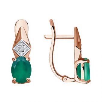 Sokolov Серьги из красного золота 585 пробы с зелёными агатами и фианитами