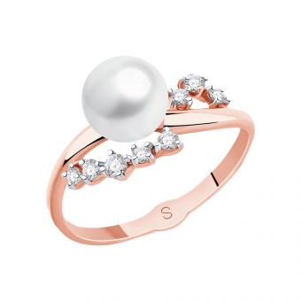 Sokolov Damenring aus 585 Rotgold mit einer Perle und Zirkonia