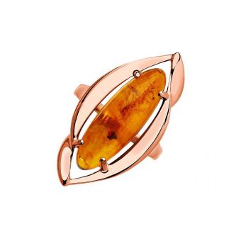 Sokolov Женское кольцо из позолоченного серебра 925 пробы с янтарем