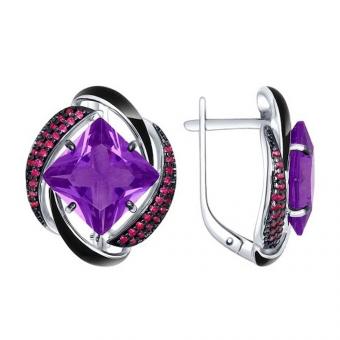 Sokolov earrings in 925 silver with sitall, zirconia and enamel