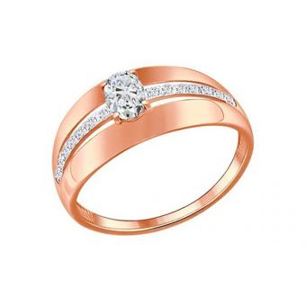 Sokolov Кольцо из серебра 925 пробы с позолотой и фианитами