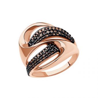 Sokolov Кольцо из позолоченного серебра 925 пробы с фианитами коричневого и черного цвета