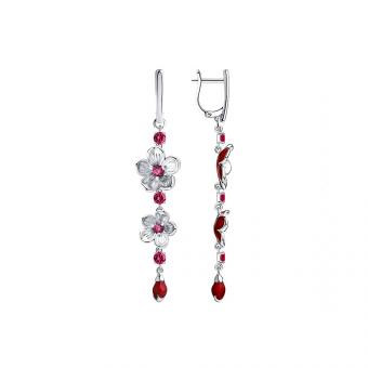 Серебряные серьги  925 пробы с эмалью и фианитами