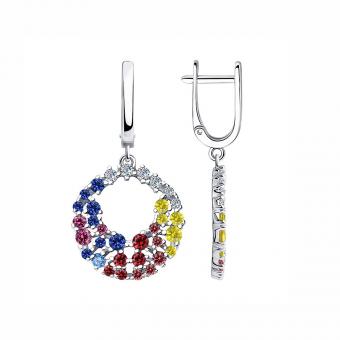 Sokolov Серебряные серьги 925 пробы с разноцветными фианитами