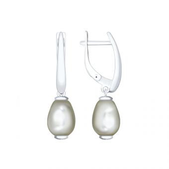 Серебряные серьги 925 пробы с жемчугом Swarovski 