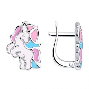 Sokolov Einhorn Ohrringe aus 925 Silber mit Emaille