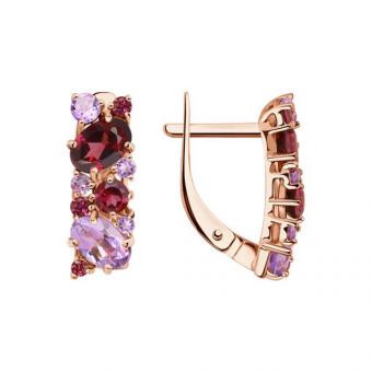Sokolov Серьги из красного золота 585 пробы с малиновыми родолитами и аметистами