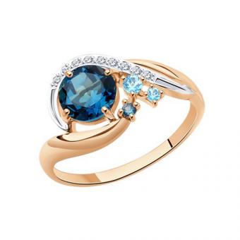 Sokolov Кольцо из золота 585 пробы с голубыми и синими топазами и фианитами