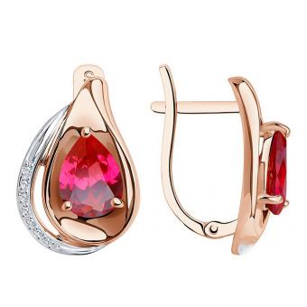 Sokolov Золотые серьги 585 пробы с красными рубинами и фианитами