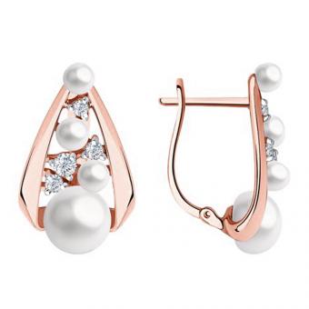 Sokolov Серьги из красного золота 585 пробы с жемчугом и фианитами