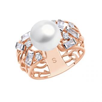 Sokolov Кольцо из красного золота 585 пробы с жемчугом и фианитами