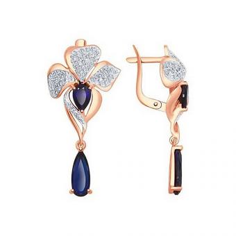 Sokolov Серьги из золота 585 пробы с сапфирами (синт.) и фианитами