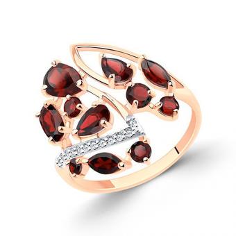 Sokolov Женское кольцо из розового золота 585 пробы с гранатом и цирконием
