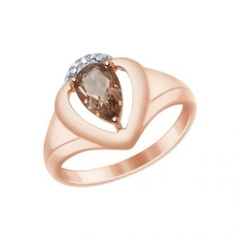 Sokolov ladies ring gold plated 925 silver with one smoky topaz and zirconia