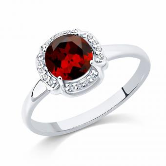 Sokolov Damenring aus 925 Silber mit einem Granat und Zirkonia