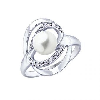 Sokolov Кольцо из серебра 925 пробы с жемчугом и фианитами