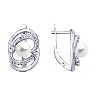 Sokolov Серьги из серебра 925 пробы с жемчугом и фианитами