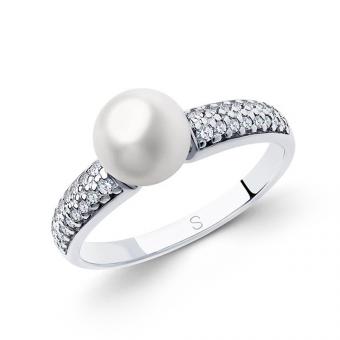 Sokolov 925 Sterling Silber Ring mit Perlen und Fianiten