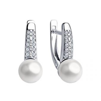 Sokolov Серьги из серебра 925 пробы с жемчугом и фианитами
