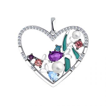 Sokolov Herz Anhänger aus 925 Silber mit Zirkonia und Perlen