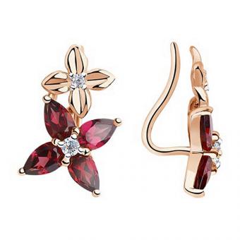 Sokolov Ohrringe aus 585 Rotgold mit Rhodolith und Zirkonia