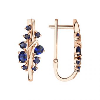 Серьги из золота 585 пробы с корундами с сапфирами (синт.)