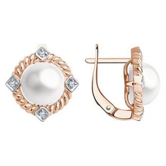 Sokolov Серьги из красного золота 585 пробы с жемчугом и фианитами