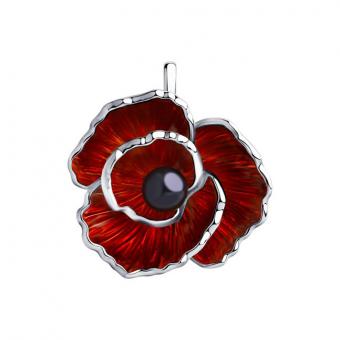 Sokolov Подвеска из серебра 925 пробы с эмалью и чёрным жемчугом