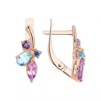 Sokolov Ohrringe aus 585 Rotgold mit Topas, Amethyst und Zirkonia