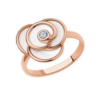 Sokolov Кольцо из позолоченного серебра 925 пробы с фианитом и эмалью