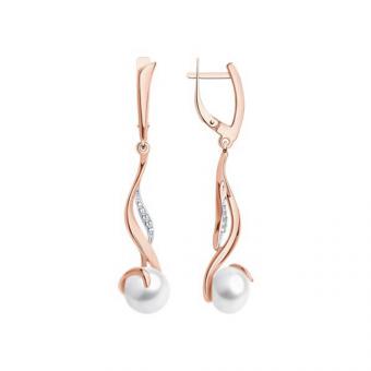 Sokolov Серьги из золочёного серебра 925 пробы с жемчугом и фианитами