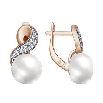 Sokolov Серьги из золочёного серебра 925 пробы с жемчугом и фианитами