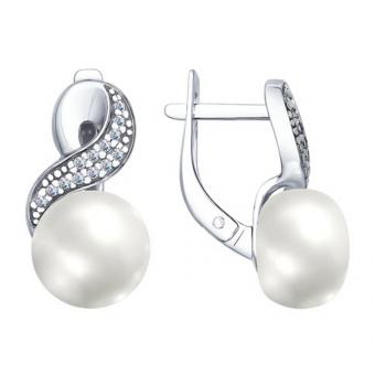 Sokolov Серьги из серебра 925 пробы с жемчугом и фианитами