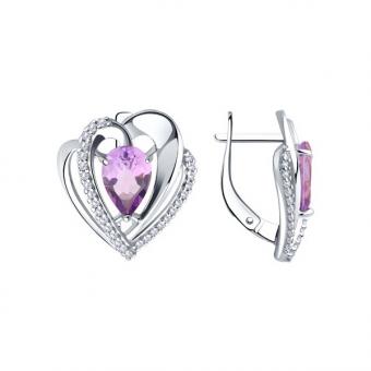 Diamant Ohrringe aus 925 Silber mit rosa Amethyst und farblosen Zirkonia