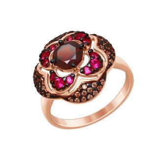 Sokolov Кольцо из позолоченного серебра 925 пробы с гранатом и фианитами