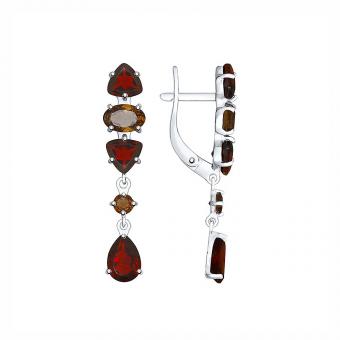 Sokolov Серьги из серебра 925 пробы с гранатами и раухтопазами