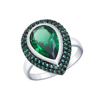 Sokolov Кольцо из серебра 925 пробы с зелёным ситаллом и зелёными фианитами
