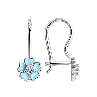Sokolov earrings flower in 925 silver with cubic zirconia and enamel