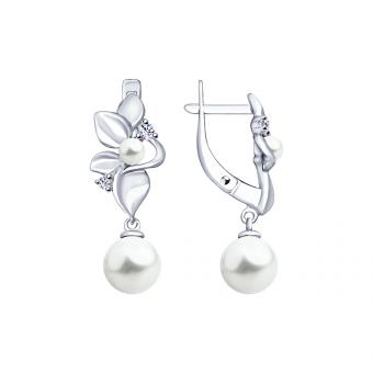 Sokolov Серьги из серебра 925 пробы с жемчугом и фианитами