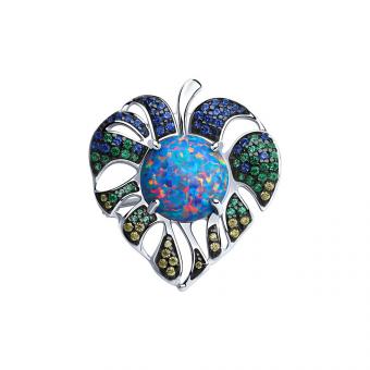 Sokolov Брошь из серебра 925 пробы с синим опалом и фианитами