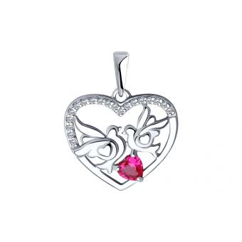 Sokolov Подвеска-сердце из серебра 925 пробы с бесцветными и красным фианитами