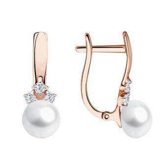 Sokolov Серьги из красного золота 585 пробы с жемчугом и фианитами