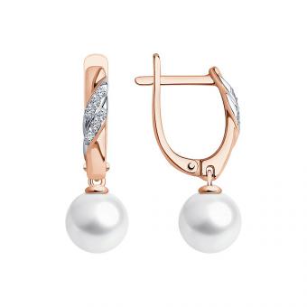 Sokolov Серьги из красного золота 585 пробы с жемчугом и фианитами