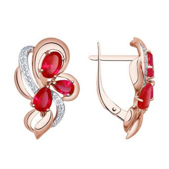 Sokolov Серьги из красного золота 585 пробы с корундами и фианитами