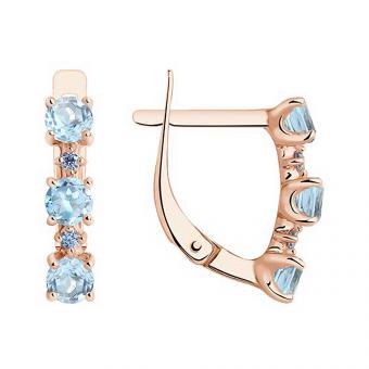 Sokolov earrings in 585 rose gold with blue topaz and cubic zirconia