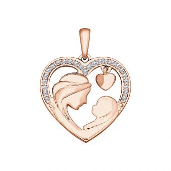 Sokolov Подвеска-сердце мать и дитя из позолоченного серебра 925 пробы с фианитами