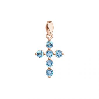 Sokolov Подвеска-крест из красного золота 585 пробы с топазом Swiss