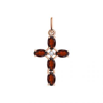 Sokolov Крест-подвеска из красного золота 585 пробы с гранатом и фианитами