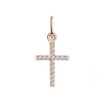 Sokolov Подвеска-крест из красного золота 585 пробы с фианитами