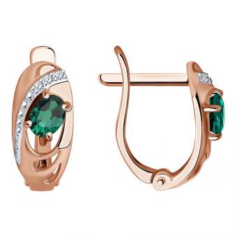 Sokolov Ohrringe aus 585 Rotgold mit grünem Smaragd und Brillanten